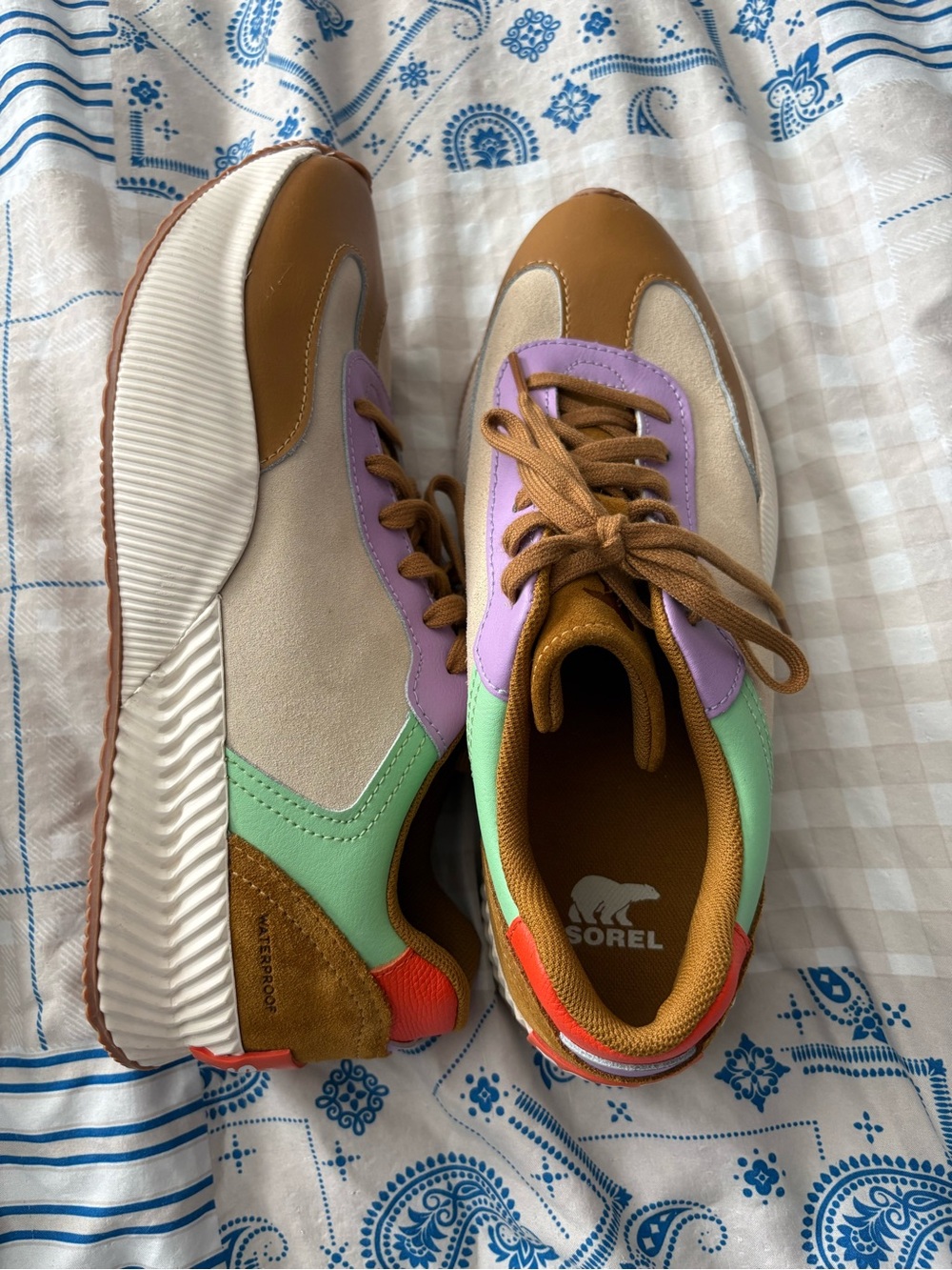 Sorel Tan, Mint, Lavender and Coral Platform Waterproof Sneakers